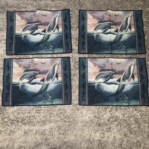 4 Ocean Water Sea Life Theme Tapestry Table Placemats 13 x 19 Dolphins Vtg